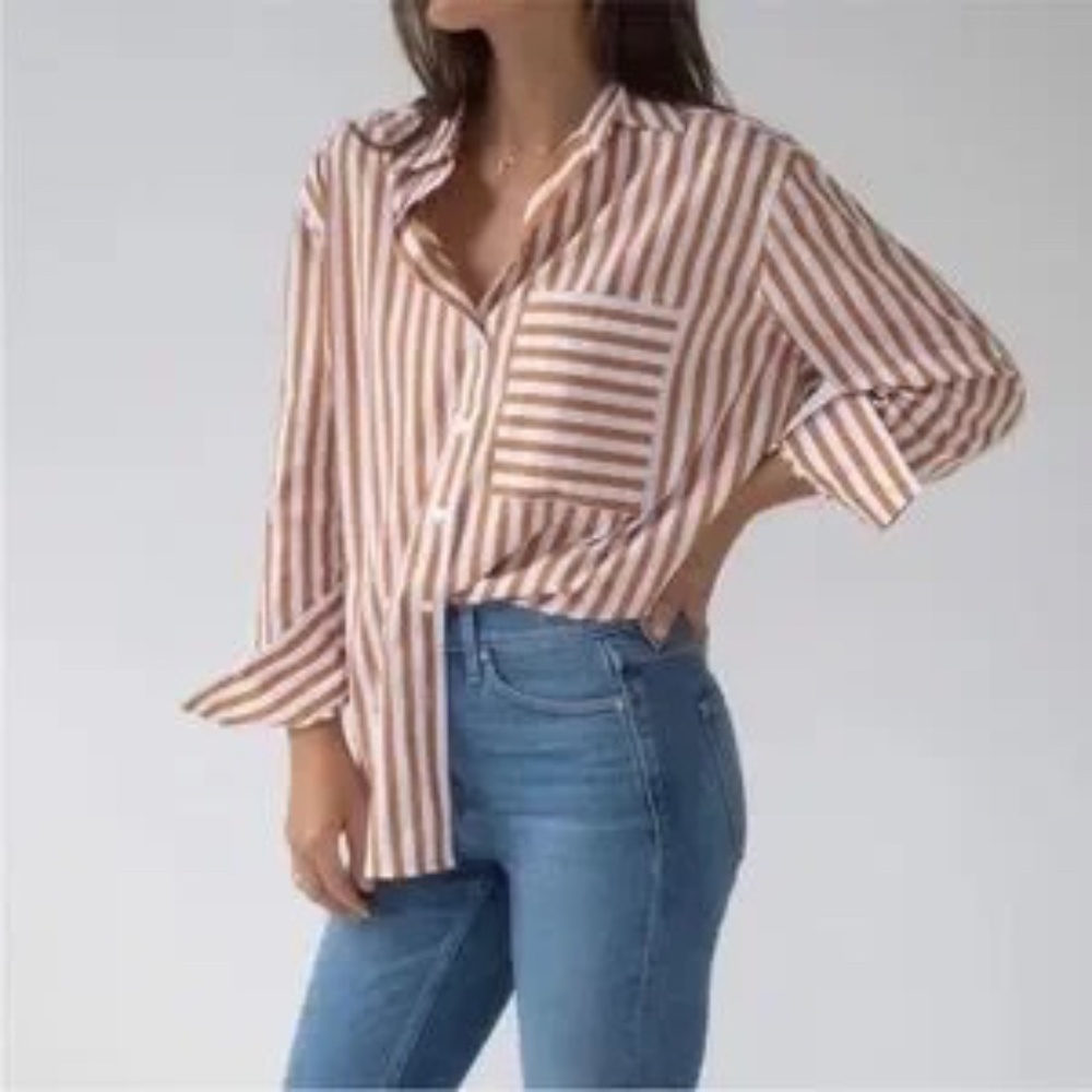 AYR Deep End Cotton Shirt in Dark Gold / White Stripe